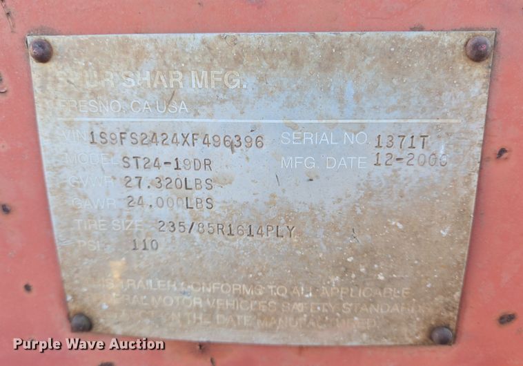 image for item DT5315 2001 Shur Shar ST-24-19DR equipment trailer