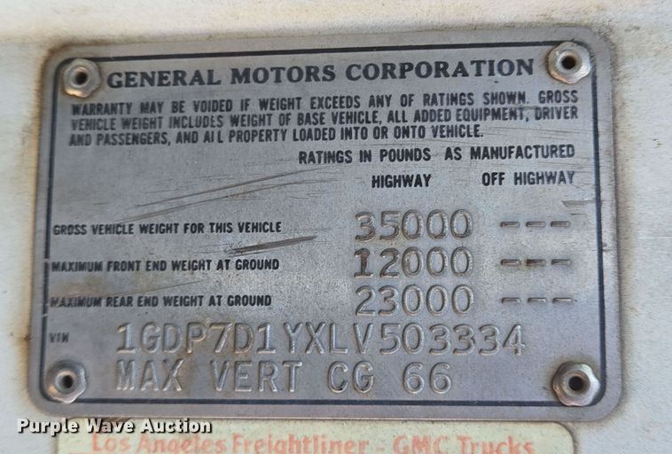 image for item DT5318 1990 GMC 7000 dump truck