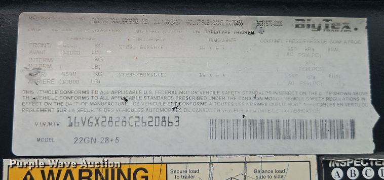 image for item DT7539 2012 Big Tex Gooseneck 36T equipment trailer