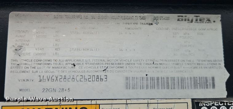 image for item DT7539 2012 Big Tex Gooseneck 36T equipment trailer