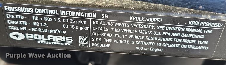 image for item DV0009 2019 Polaris Ranger utility vehicle