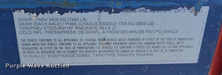 image for item DV0011 2016 Rock Line Products Air-Tow RS10-55 equipment trailer