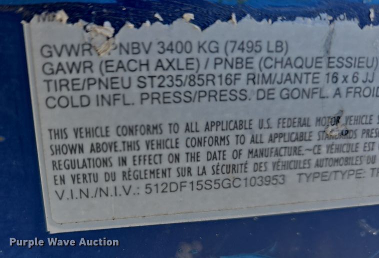 image for item DV0011 2016 Rock Line Products Air-Tow RS10-55 equipment trailer