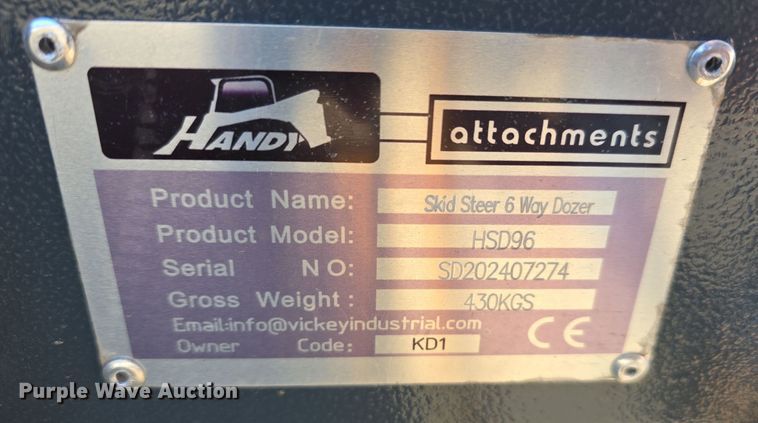 image for item DV0013 2024 Handy Attachments HSD96 skid steer dozer blade