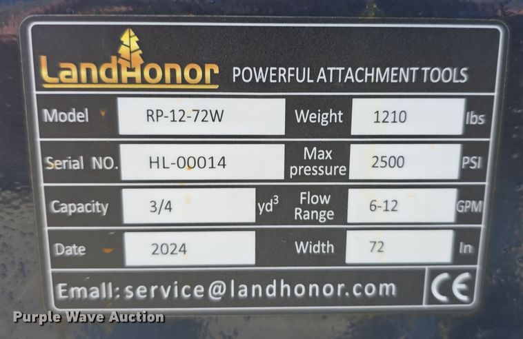 image for item DV0014 2024 LandHonor RP-12-72W skid steer rock bucket