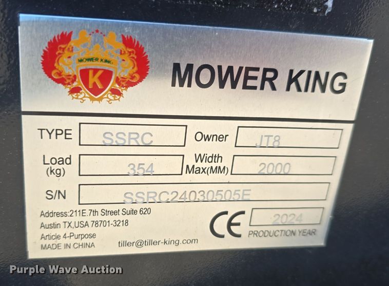 image for item DV0017 2024 Mower King SSRC skid steer rotary mower