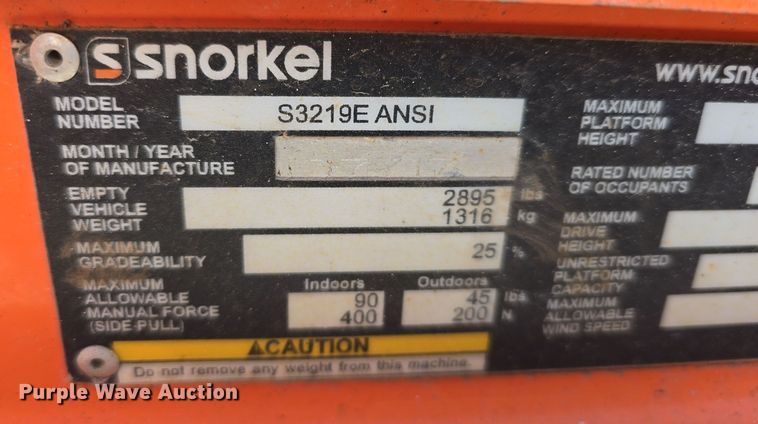 image for item DV0023 2017 Snorkel S3219E scissor lift