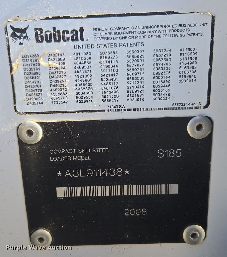 image for item DV6554 2008 Bobcat S185 skid steer loader