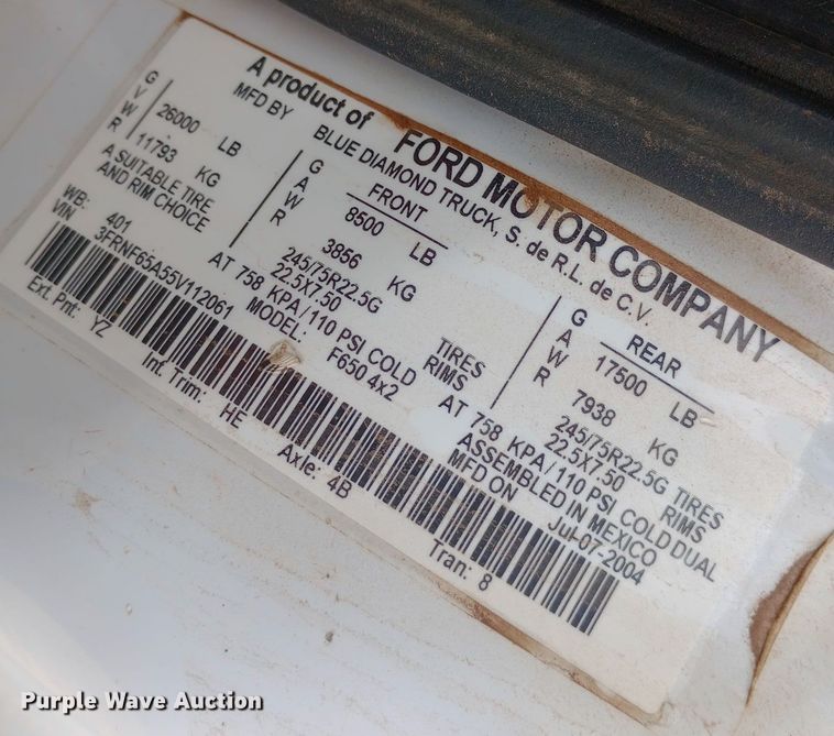 image for item DW0848 2005 Ford  F650 Super Duty water truck