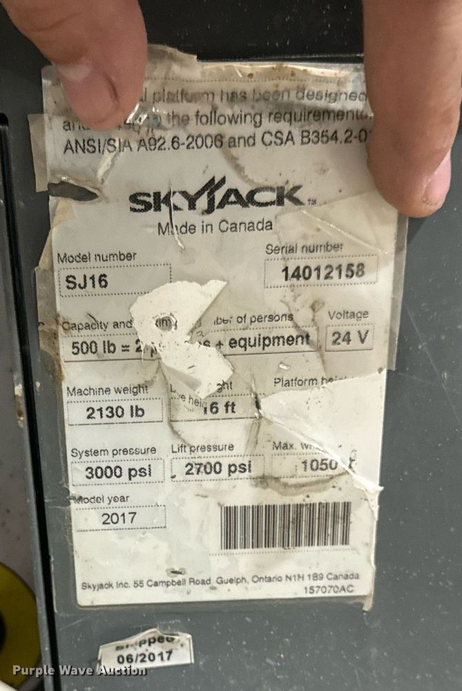 image for item DW2377 2017 Skyjack SJ16 vertical lift