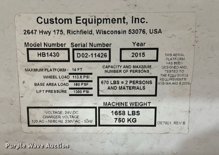 image for item DW2381 2015 HY-BRID HB-1430 scissor lift