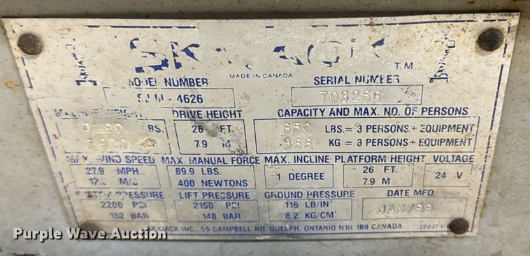 image for item DW2383 1999 Skyjack SJII- 4626 scissor lift