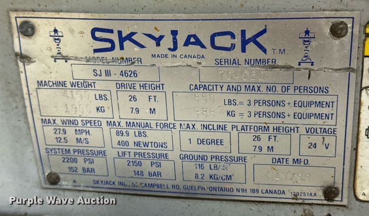 image for item DW2384 1999 Skyjack SJ II-4626 scissor lift