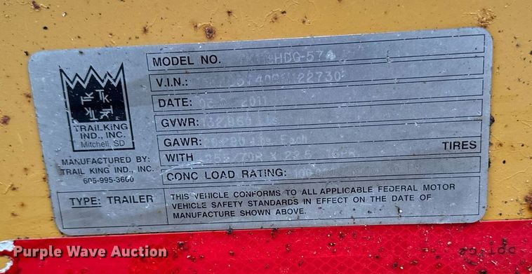 image for item DW2385 2011 Trail king TK110HDG-57 lowboy equipment trailer
