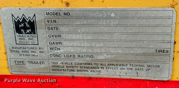 image for item DW2385 2011 Trail king TK110HDG-57 lowboy equipment trailer