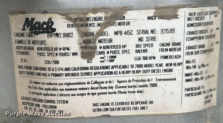 image for item DW2387 2009 Mack CXU613 semi truck