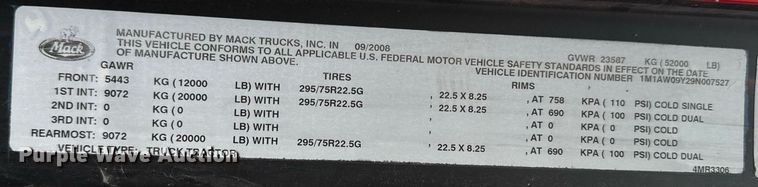 image for item DW2387 2009 Mack CXU613 semi truck