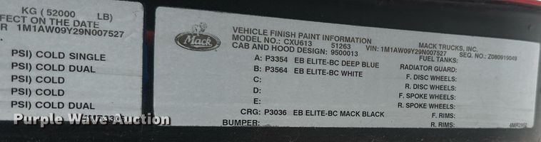 image for item DW2387 2009 Mack CXU613 semi truck