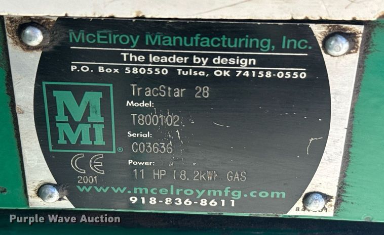 image for item DX3736 2001 McElroy Track Star 28 T800102 pipe fusion machine