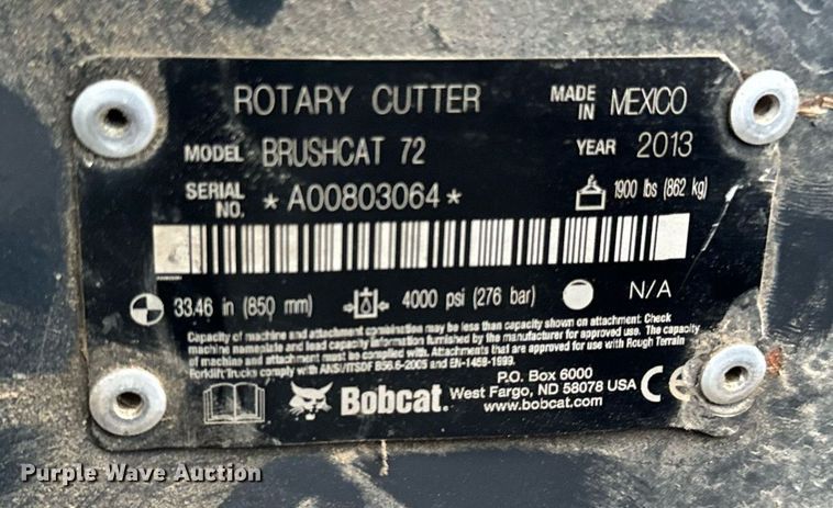 image for item EG6875 2013 Bobcat Brushcat 72 skid steer rotary mower