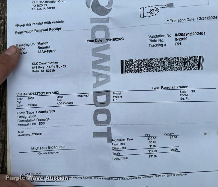 image for item EG6877 2000 Redi-Haul FSL12 equipment trailer