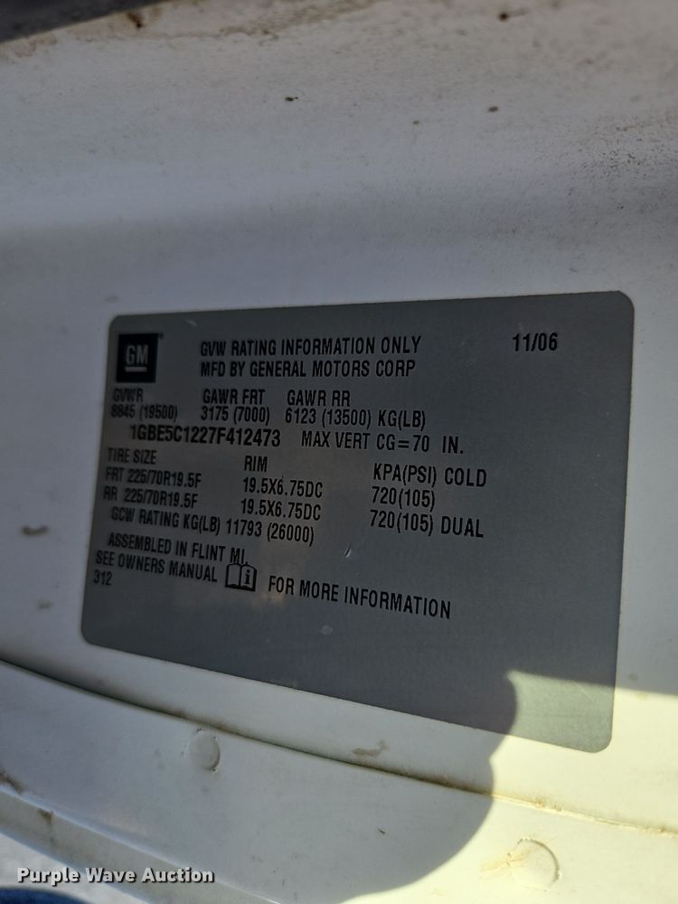 image for item EI8508 2007 Chevrolet  CC5C042 vacuum truck