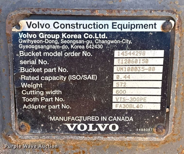 image for item EJ3136 Volvo EC210 excavator bucket