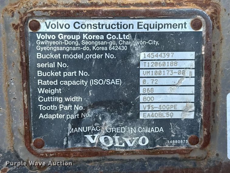 image for item EJ3147 Volvo EC240-250 excavator bucket