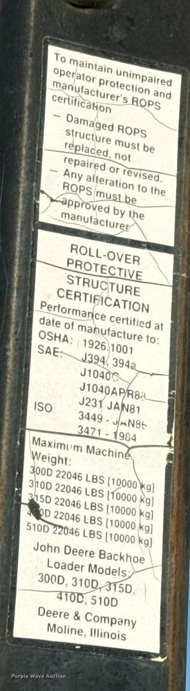 image for item EJ3192 1993 John Deere 310D backhoe