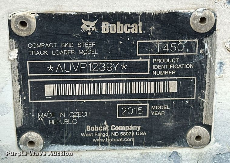 image for item EJ5048 2015 Bobcat T450 tracked skid steer loader