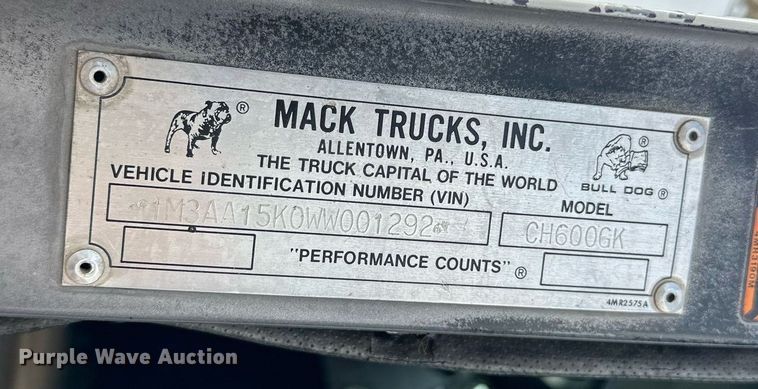 image for item EJ5080 1998 Mack CH600GK dump truck