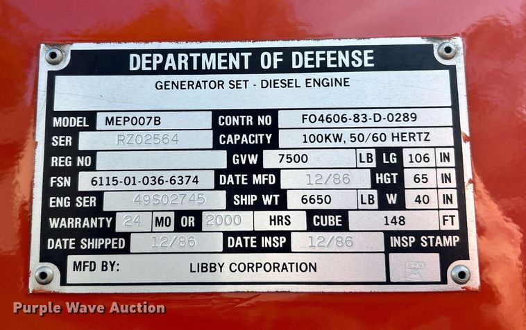 image for item EK3640 Libby MEP007B generator