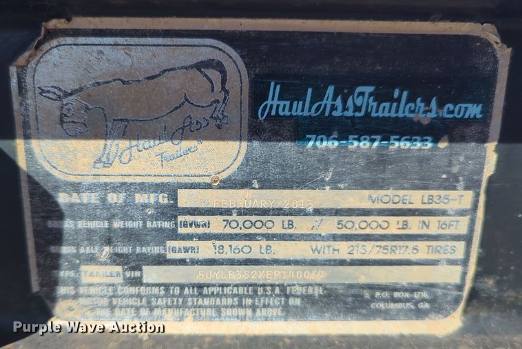 image for item EQ2339 2014 HaulAss LB35-T drop deck equipment trailer