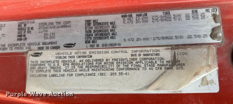 image for item MS9950 2001 Sterling LT7500 dump truck