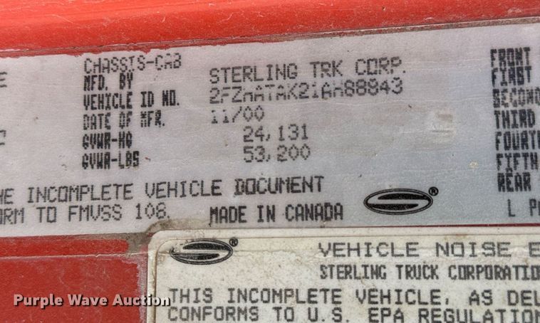 image for item MS9950 2001 Sterling LT7500 dump truck