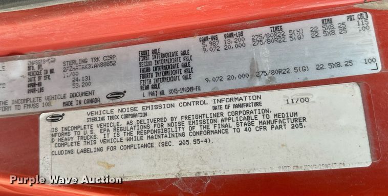 image for item MS9951 2001 Sterling LT7500 dump truck