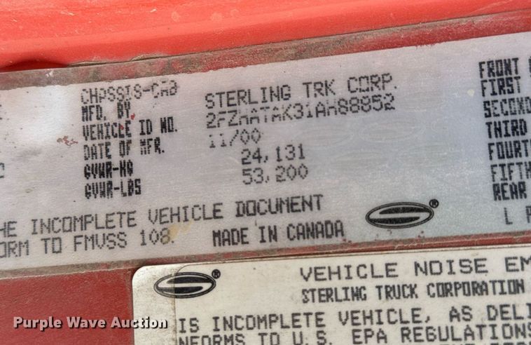 image for item MS9951 2001 Sterling LT7500 dump truck