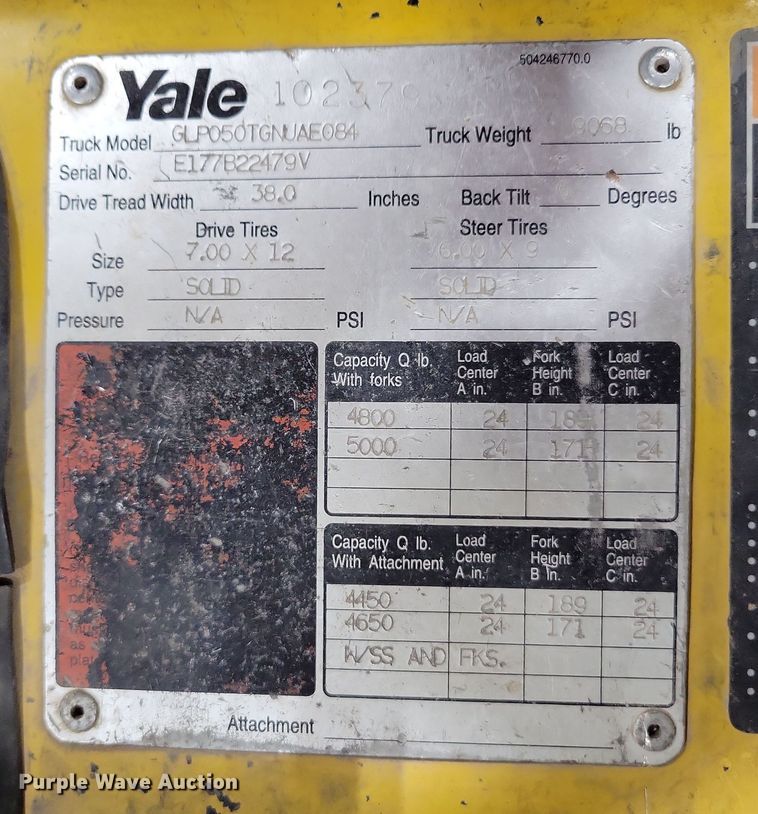 image for item OH9338 Yale GLP050TGNUAE084 forklift