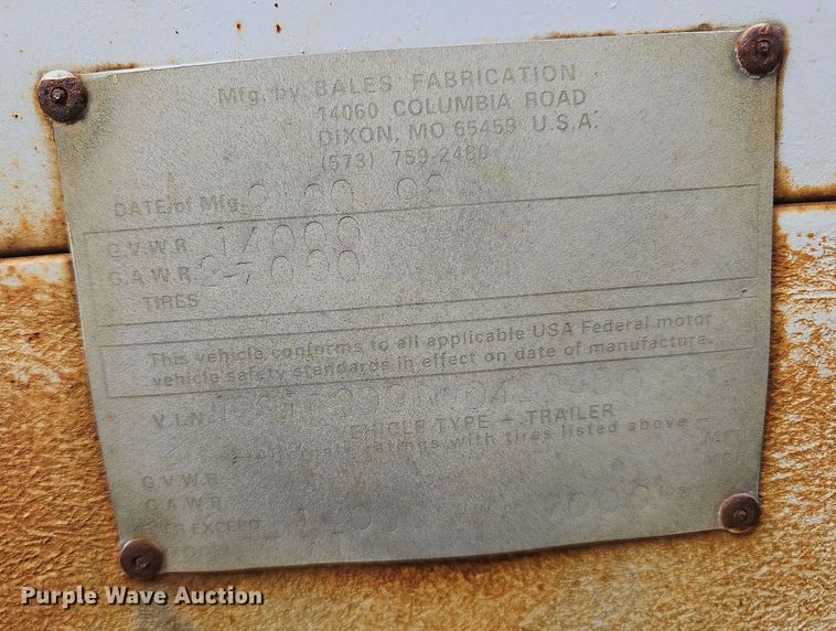 image for item OJ9041 1998 Bales Fabrication equipment trailer