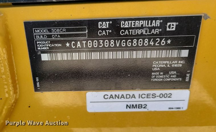 image for item YA0051 2023 Caterpillar 308CR mini excavator