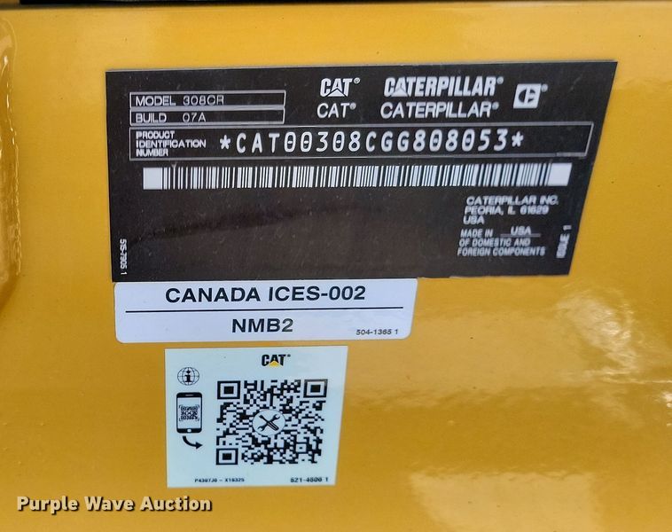 image for item YA0054 2023 Caterpillar 308CR mini excavator