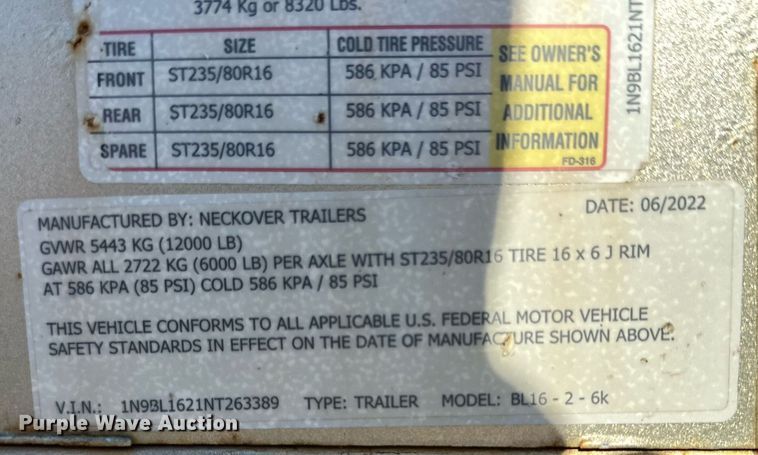 image for item DP5938 2022 Neckover livestock trailer