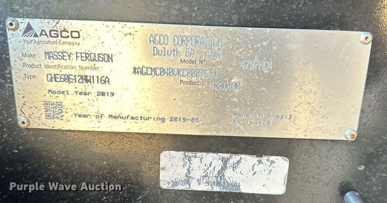 image for item DR2742 2019 Massey Ferguson 4707NC4 MFWD tractor