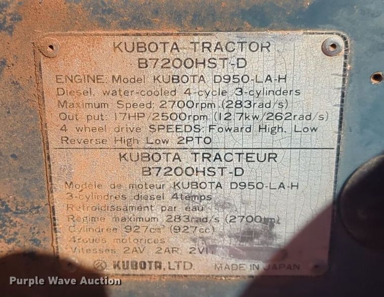 image for item EQ2490 Kubota B7200HST-D MFWD tractor