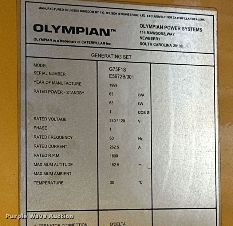 image for item ER8288 1999 Olympian G75F1S generator