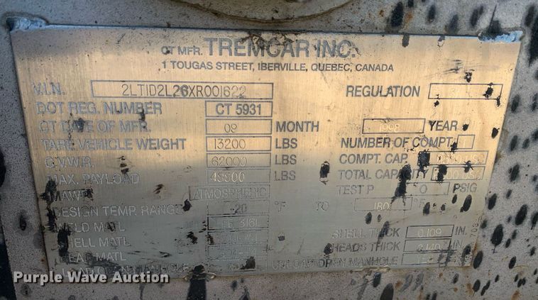 image for item DM1812 1999 Tremcar CT5931 tank trailer