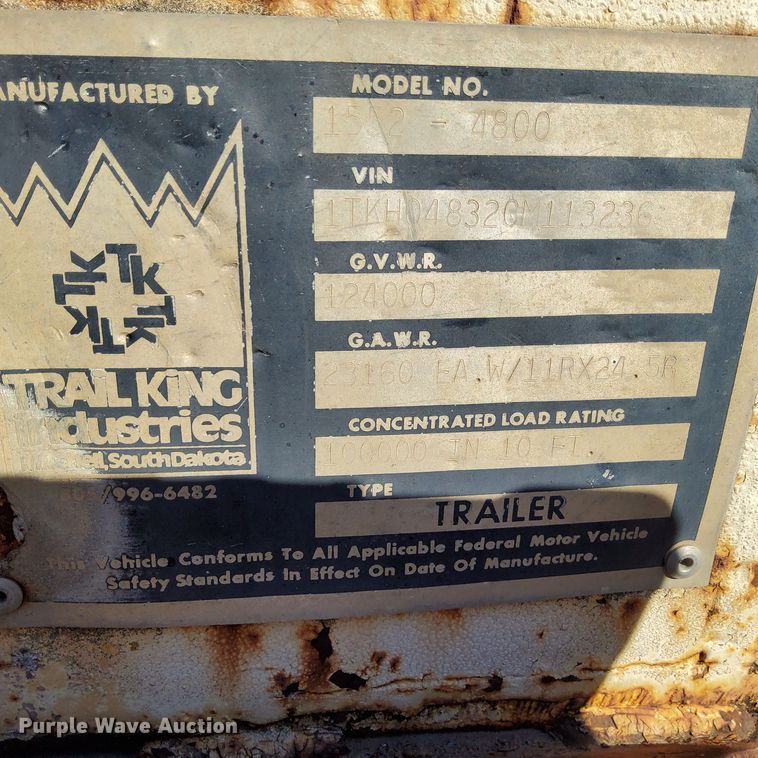 image for item DO1761 1983 Trail King  1552-4800 lowboy equipment trailer