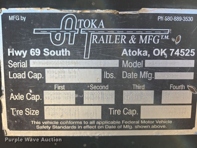 image for item DO1762 2005 Atoka 40-OFLB-60-4 drop deck oilfield trailer