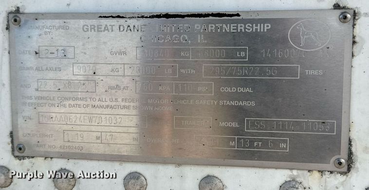 image for item DP5993 2014 Great Dane refrigerated van trailer