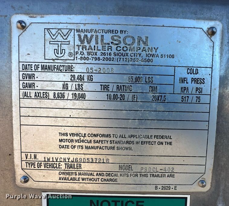 image for item DQ3143 2009 Wilson PSDCL-402 livestock trailer
